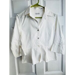 Jill McGowan White Textured 3/4 Sleeve Peplum Button Down Shirt Top Women XS-S